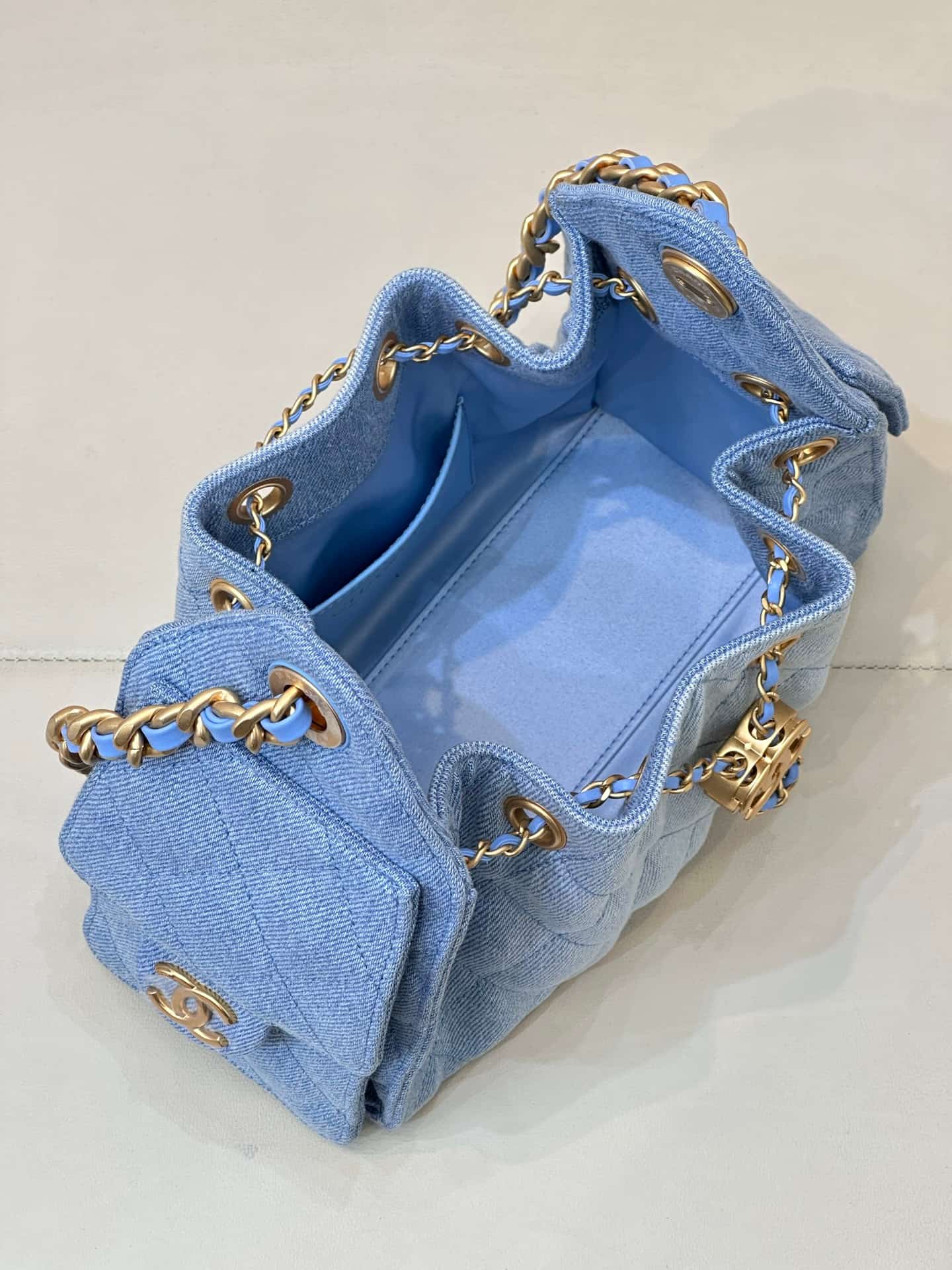 CHANEL 25 Mini Handbag AS5631 Denim &Gold-tone Metal Blue TOP