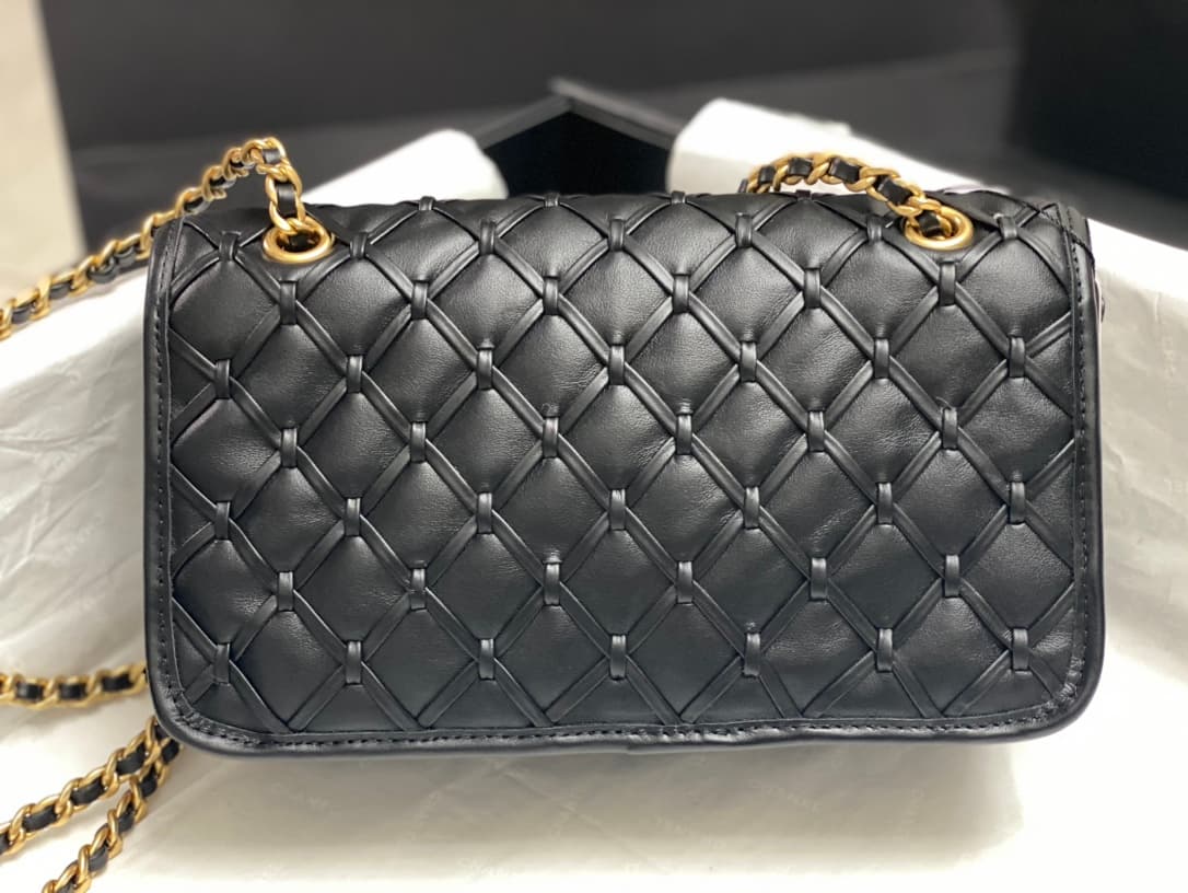 Chanel Small Flap Bag Metallized Braided Calfskin & Gold-Tone Metal  Black AS4797 High