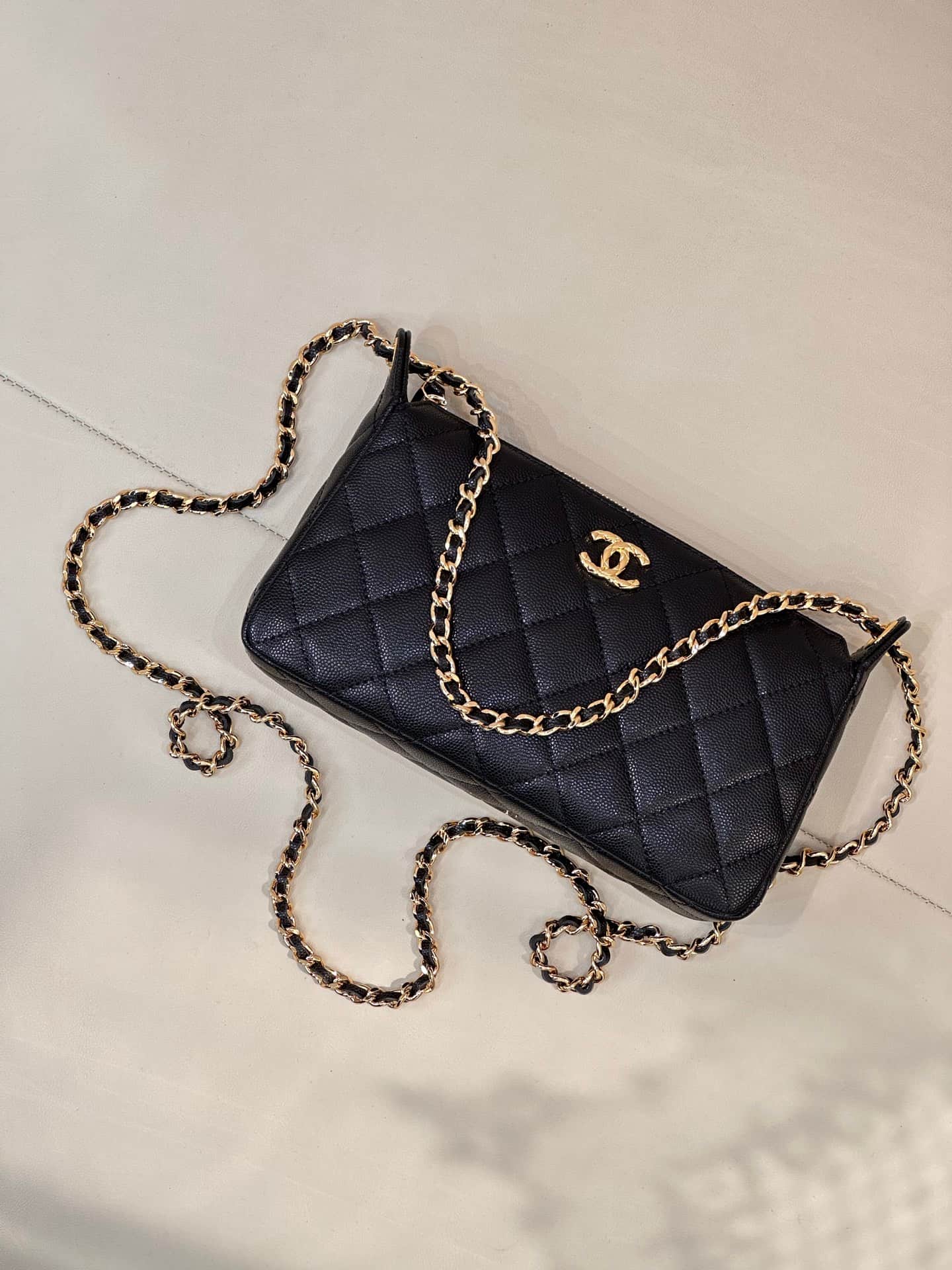 Chanel Hobo Bag Grained Calfskin & Gold-tone Metal Black AP5023 TOP