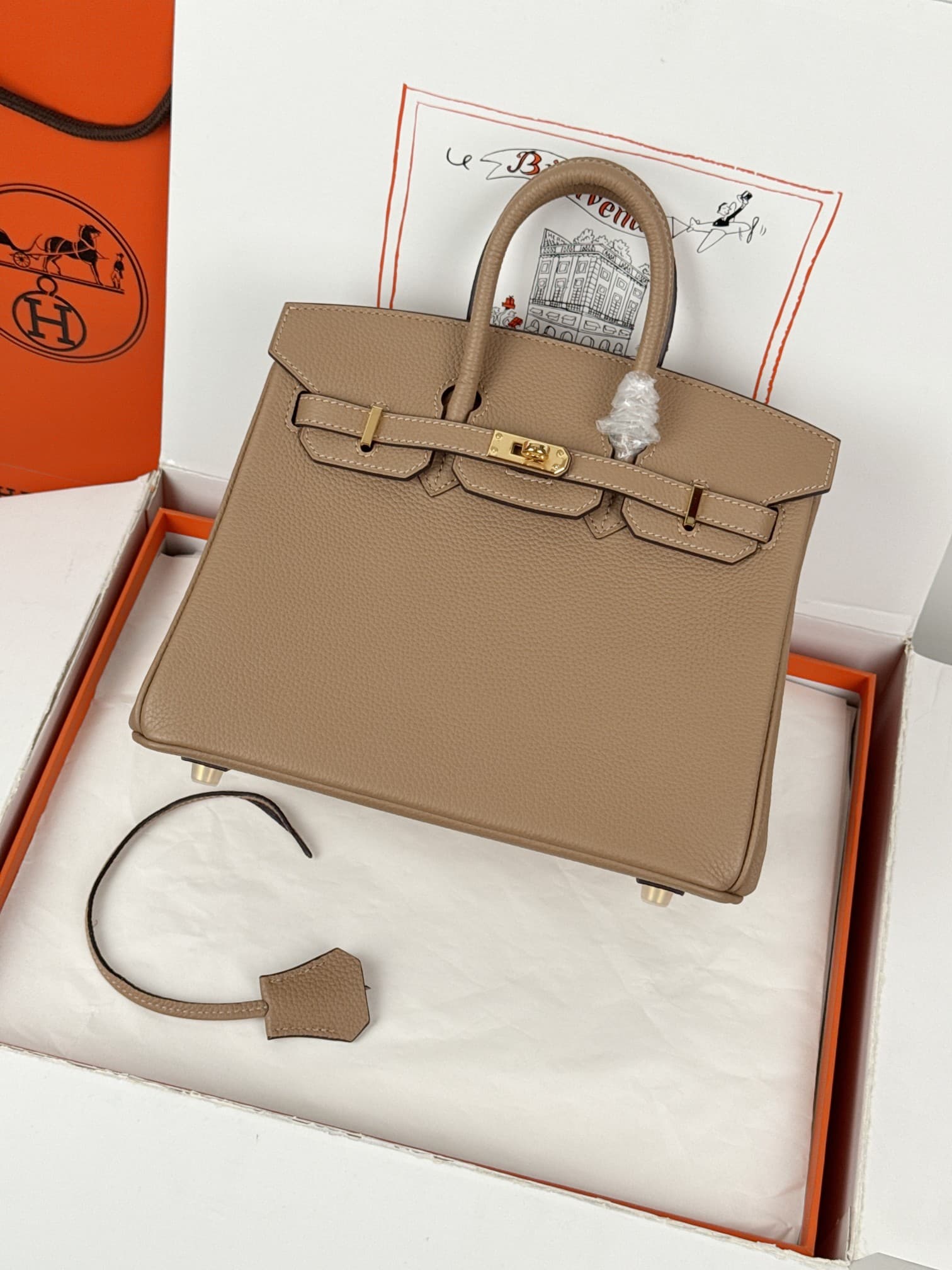 Hermes Birkin 25/30 Bag Togo Calfskin Leather Chai High