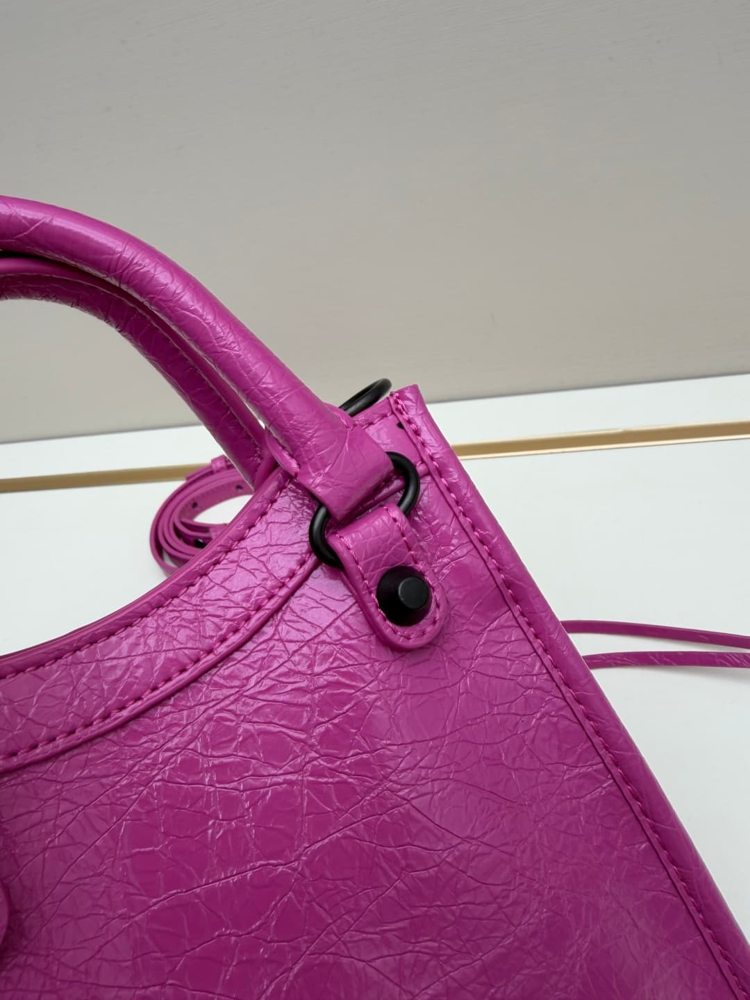 Balenciaga Le City Leather Tote Phone Holder Vibrant Pink High