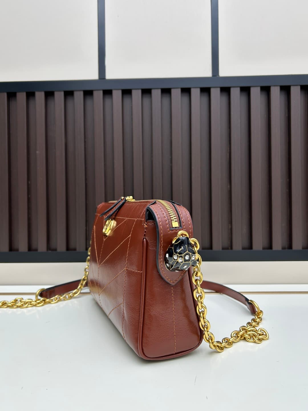 Valentino VLogo Garavani Panthea Shoulder Bag Brown Leather Mid