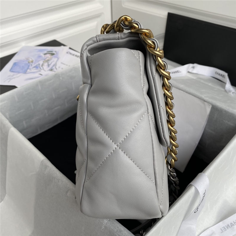 Large Chanel 19 Flap Bag Lambskin Grey High