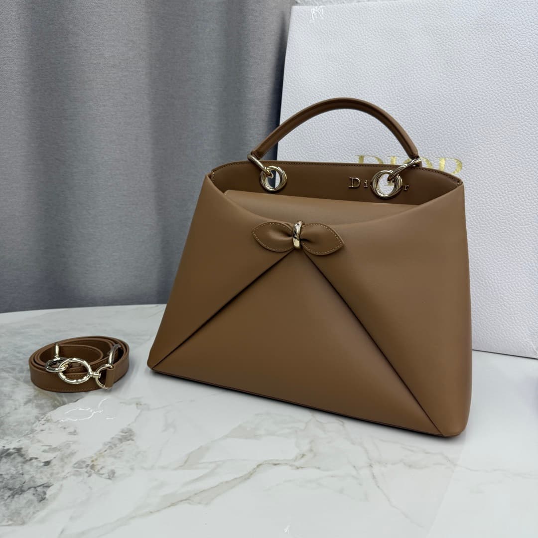 Large Dior Cigale Bag Caramel Shiny Supple Calfskin High