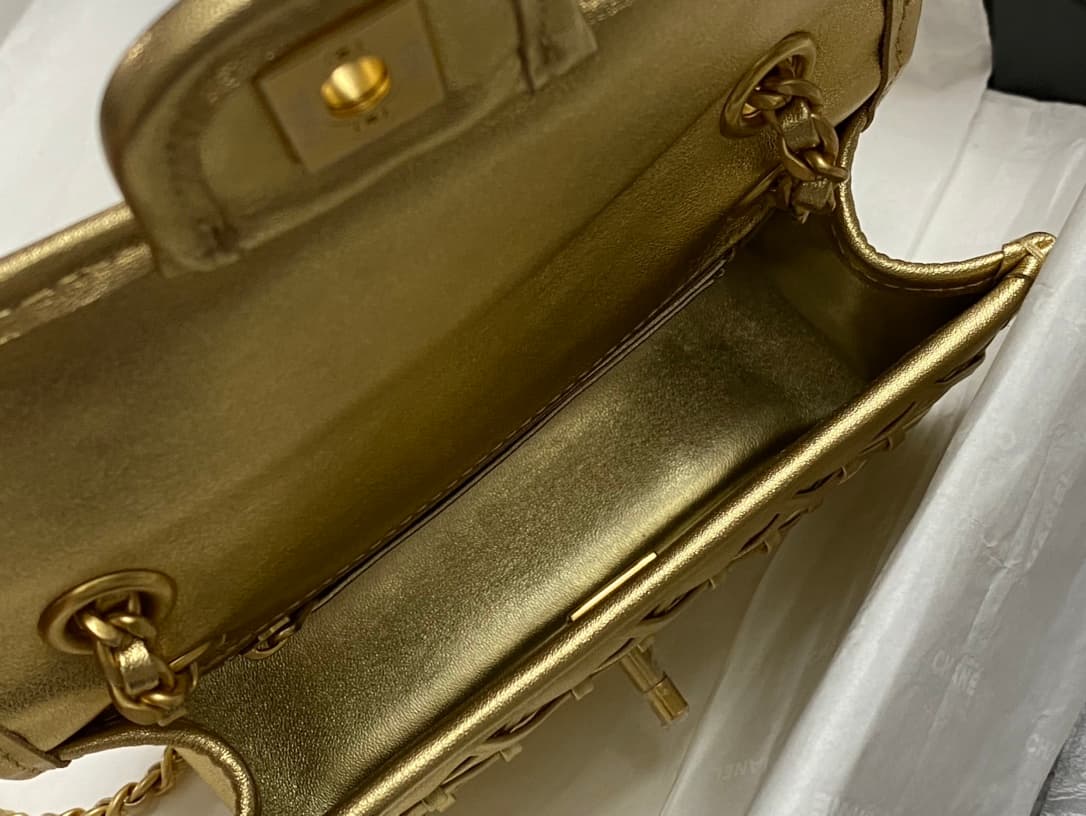 Chanel Mini Flap Bag Metallized Braided Calfskin & Gold-Tone Metal  Gold AS4797 High