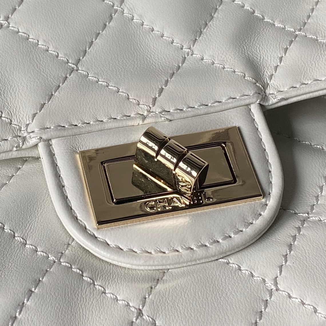 CHANEL Large 2.55 Handbag Aged Calfskin & Gold-Tone Metal White & Burgundy A37587 A