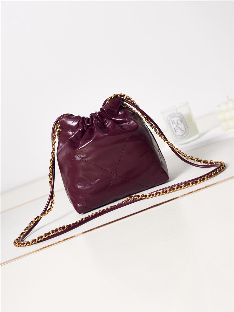 Chanel 22 MINI HANDBAG Shiny Calfskin Burgundy & Gold-Tone Metal AS3980 A