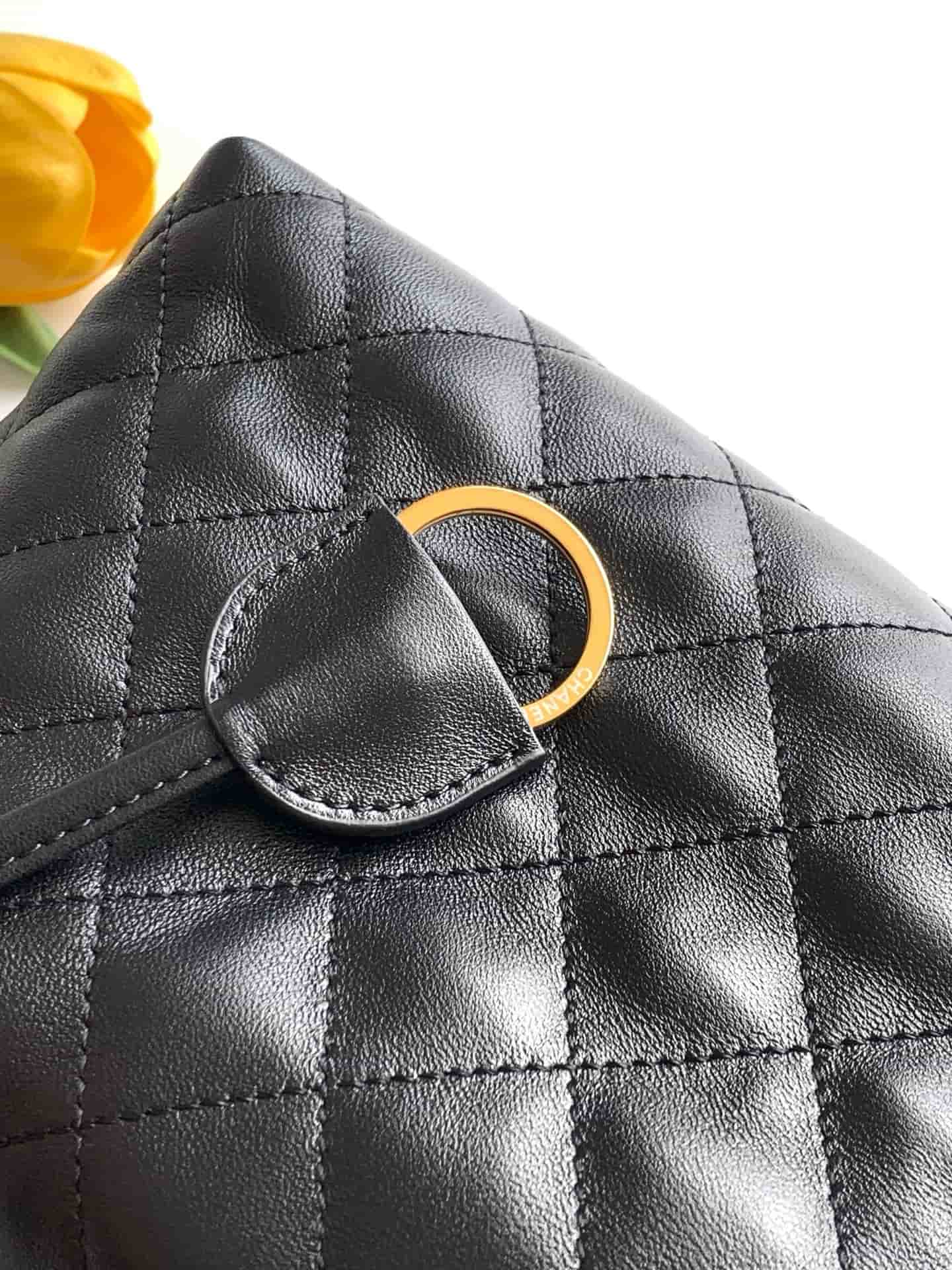 Chanel Clutch with Leather Strap Quilted Leather & Gold-tone Metal AP5227 Black A