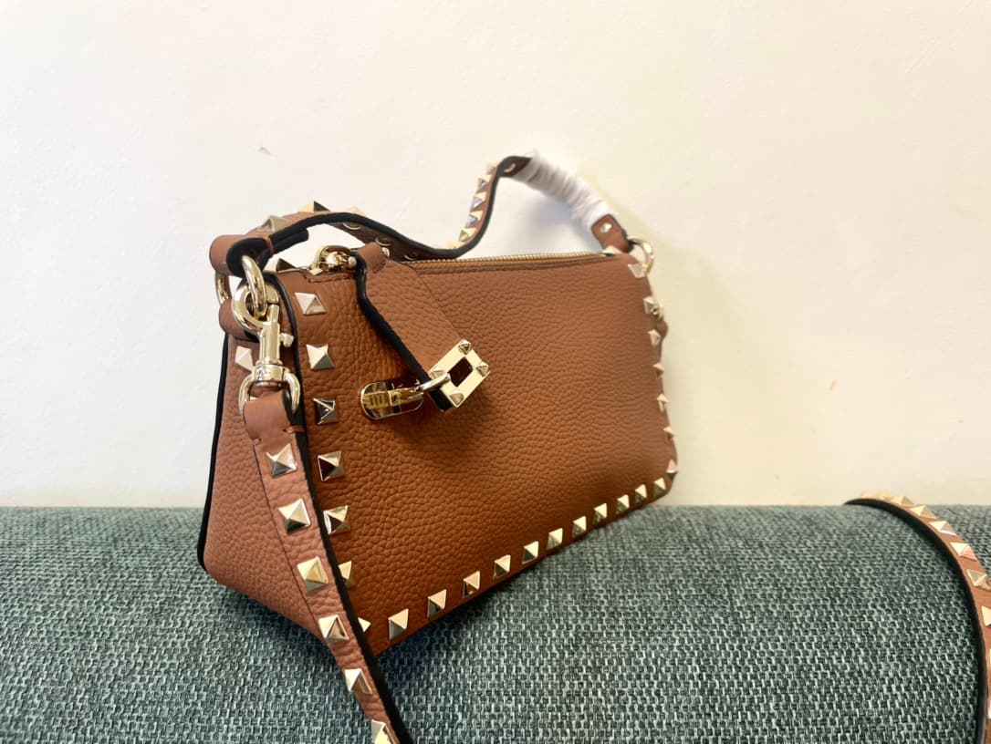 Valentino Garavani Mini Rockstud crossbody bag in Caramel Grained Calfskin High