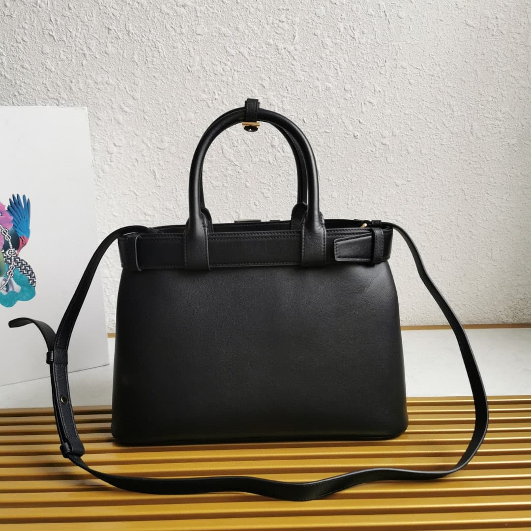 Prada Buckle small leather handbag with belt 1BA434 Black High