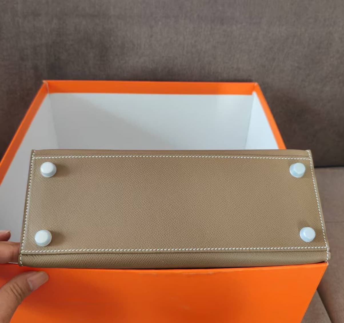 Hermes Kelly 25/28/32cm Sellier Bag Epsom Leather Silver/Gold Metal In Etoupe WAX High