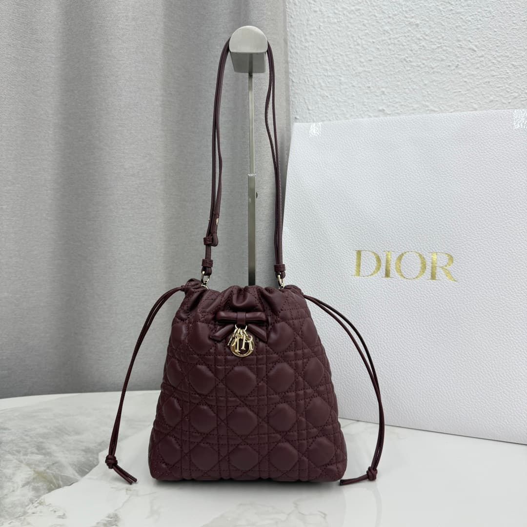 Adiorable Mini Bucket Bag Deep Amaranth Cannage Lambskin High