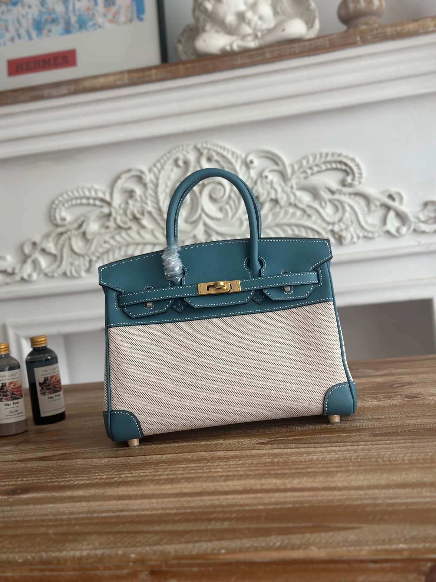 Hermes Birkin 25/30 Bag Canvas & Swift Leather WAX High