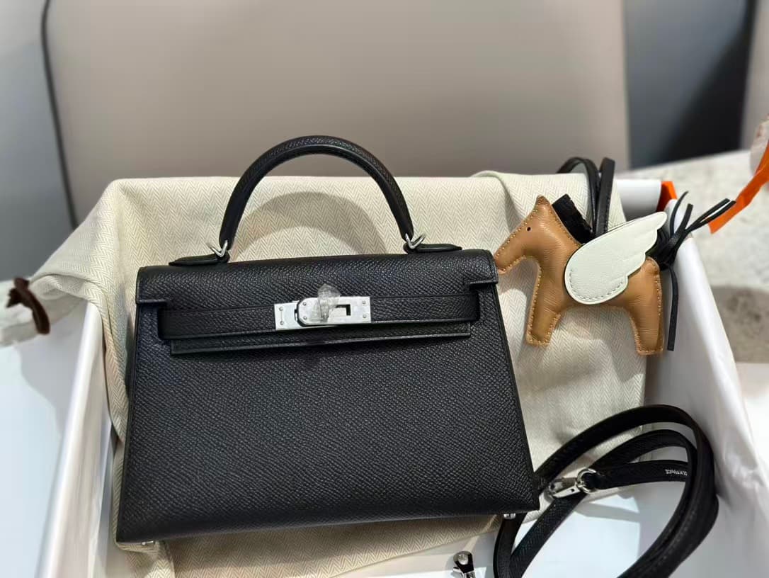 Hermes Kelly Mini Bag Leather WAX Silver Metal Black High Customizing Style