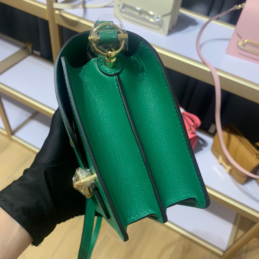 Hermes Roulis wallet in Menthe Green Calfskin Etoupe WAX Gold/Silver-Metal High