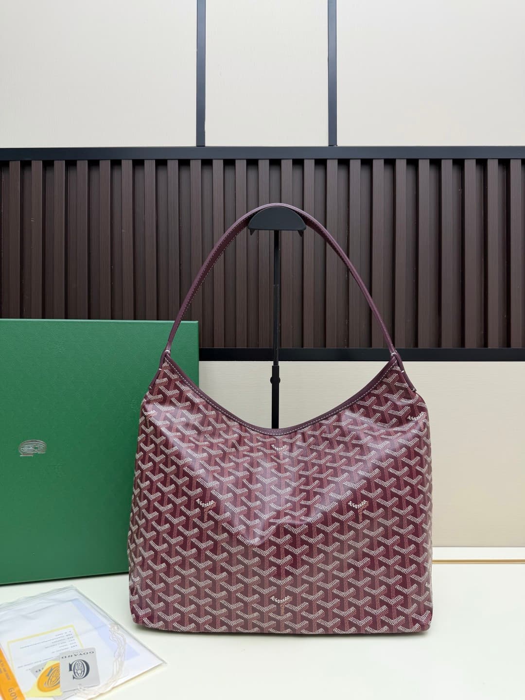 Goyard Bohème Burgundy Hobo Bag Chevron Canvas and  White Painted Mascot High