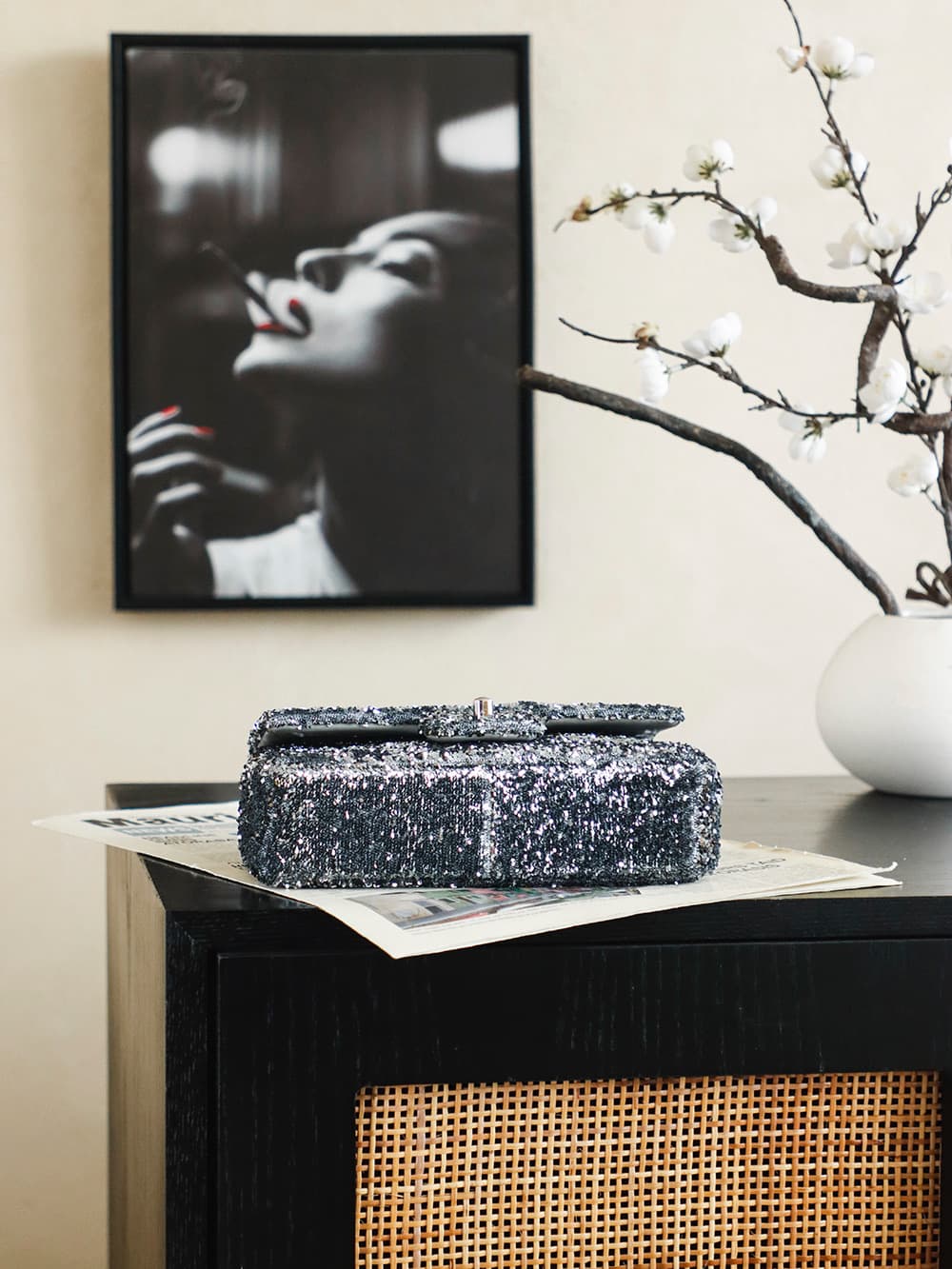 Chanel Flap Bag With Silver Sequins A