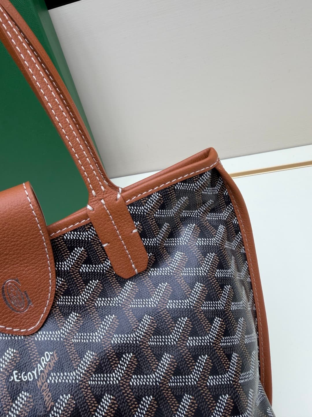 Goyard Mini Anjou Tote Goyardine Canvas with White Painted Mascot Brown High