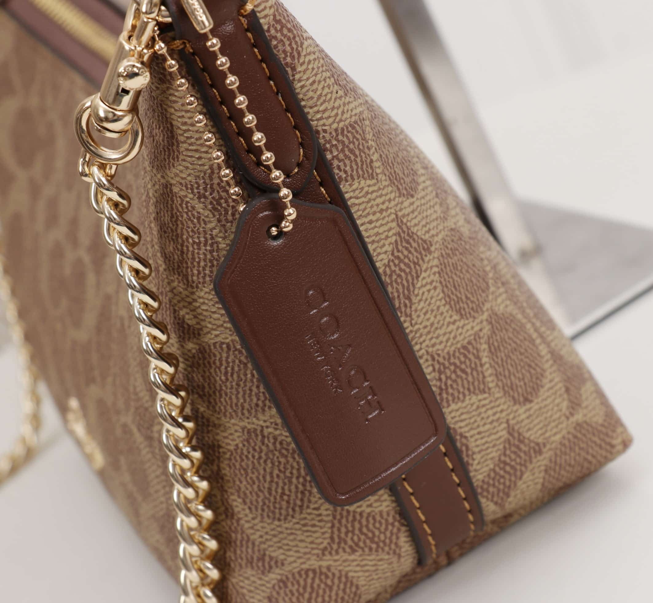 Coach Caitlin Shoulder Bag In Signature Canvas Gold/Tan/Brown High