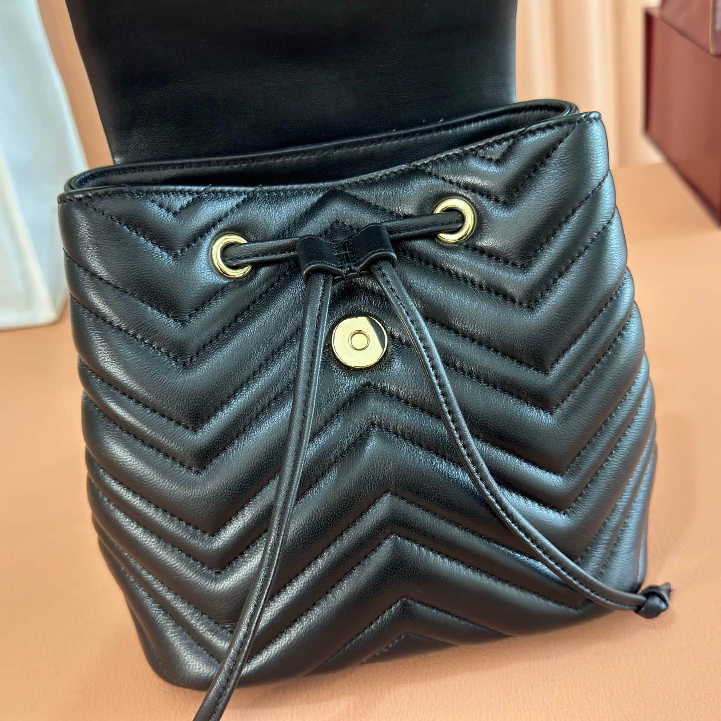 Gucci GG Marmont Mini Backpack Black Matelassé Chevron Nappa Leather 855921 High