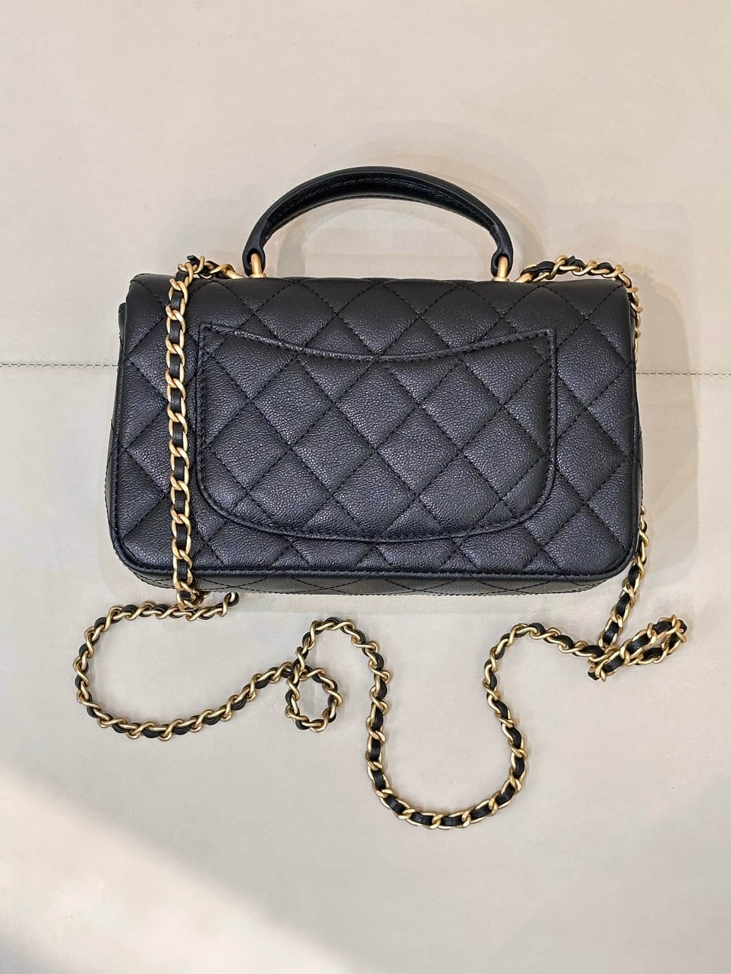 Chanel Mini Classic Handbag Grained Shiny Calfskin & Gold-Tone Metal AS2431 black TOP