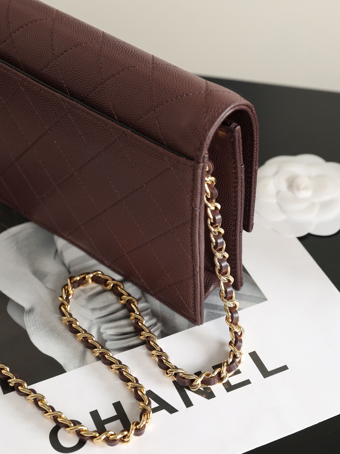 Chanel Wallet on Chain Shiny Grained Calfskin Lambskin & Gold-Tone Metal Burgundy AP5455 A