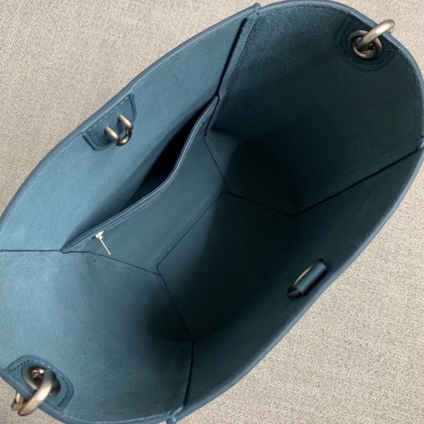 Celine Sangle Small Bucket Bag In Slate Blue Grained Calfskin High