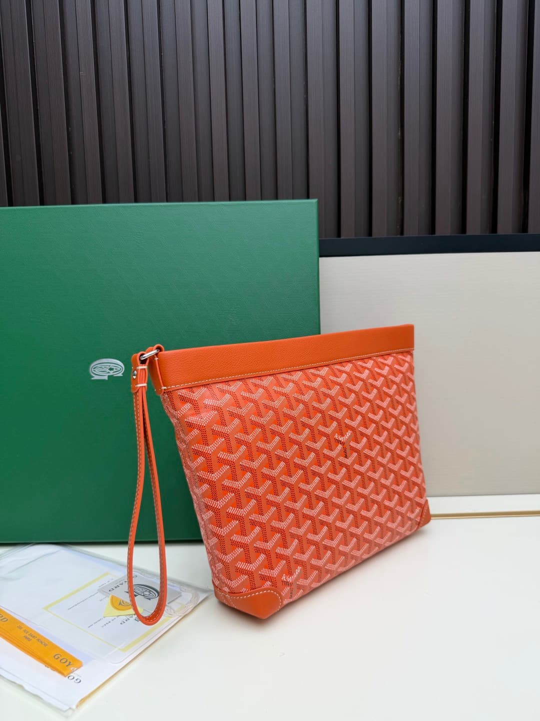Goyard Conti pouch Goyardine canvas and Chevroches Calfskin Orange High