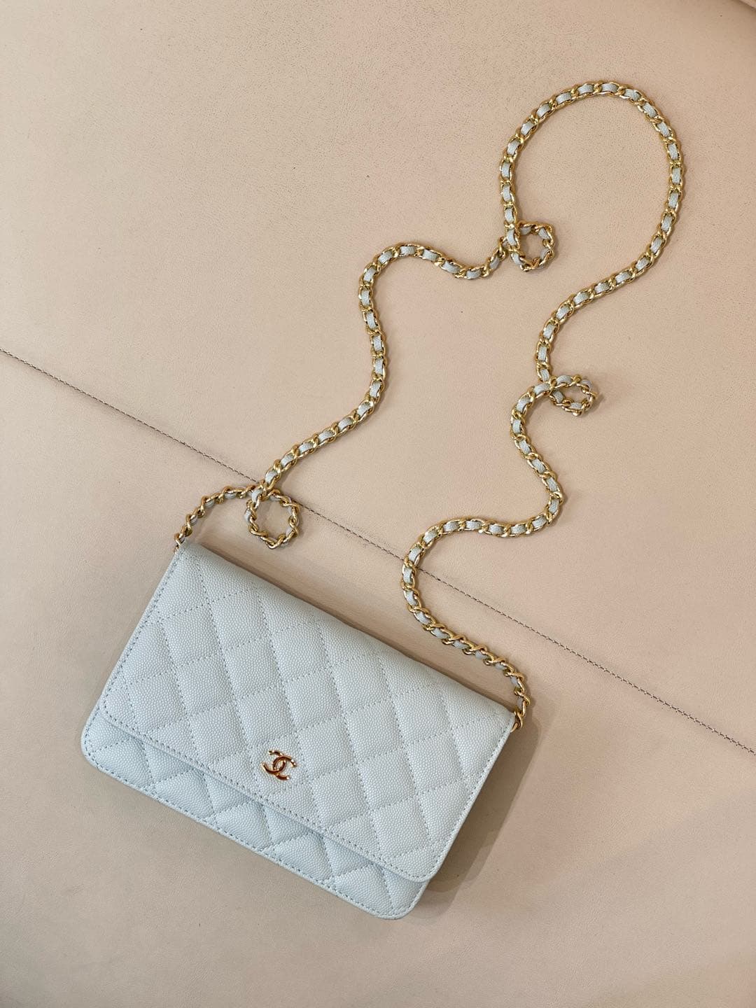 Chanel Wallet on Chain Grained Calfskin& Gold-tone Metal AP0250 Light Blue TOP