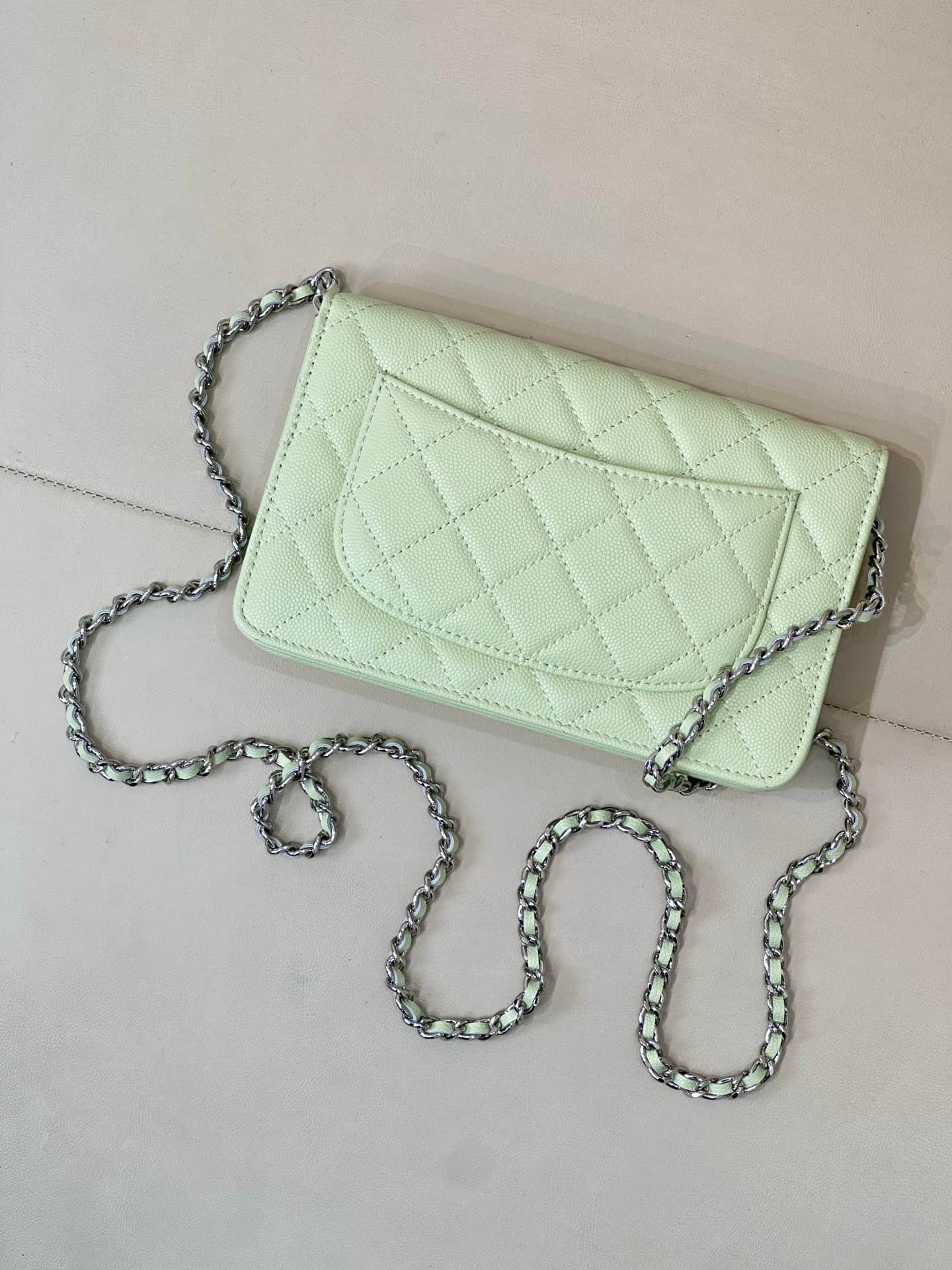 Chanel Wallet on Chain Grained Calfskin& Silver-tone Metal AP0250 Light Green TOP