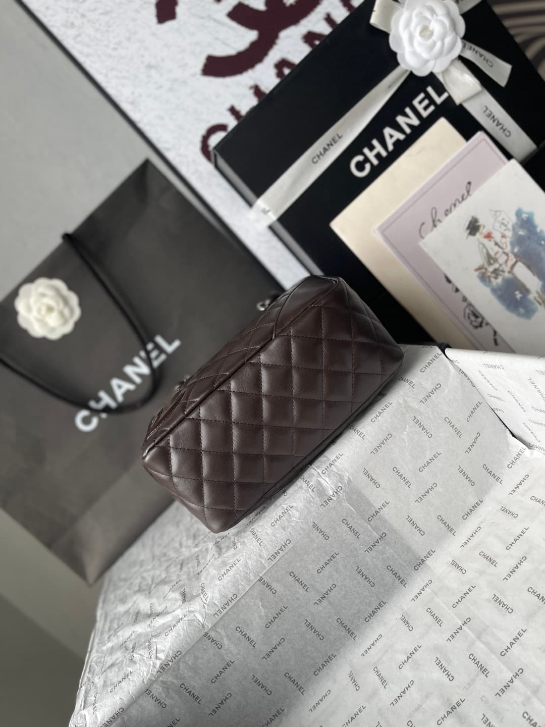 Chanel Cambon Ligne Bowler bag Calfskin & Silver-Tone Metal AS25172 Dark Brown High