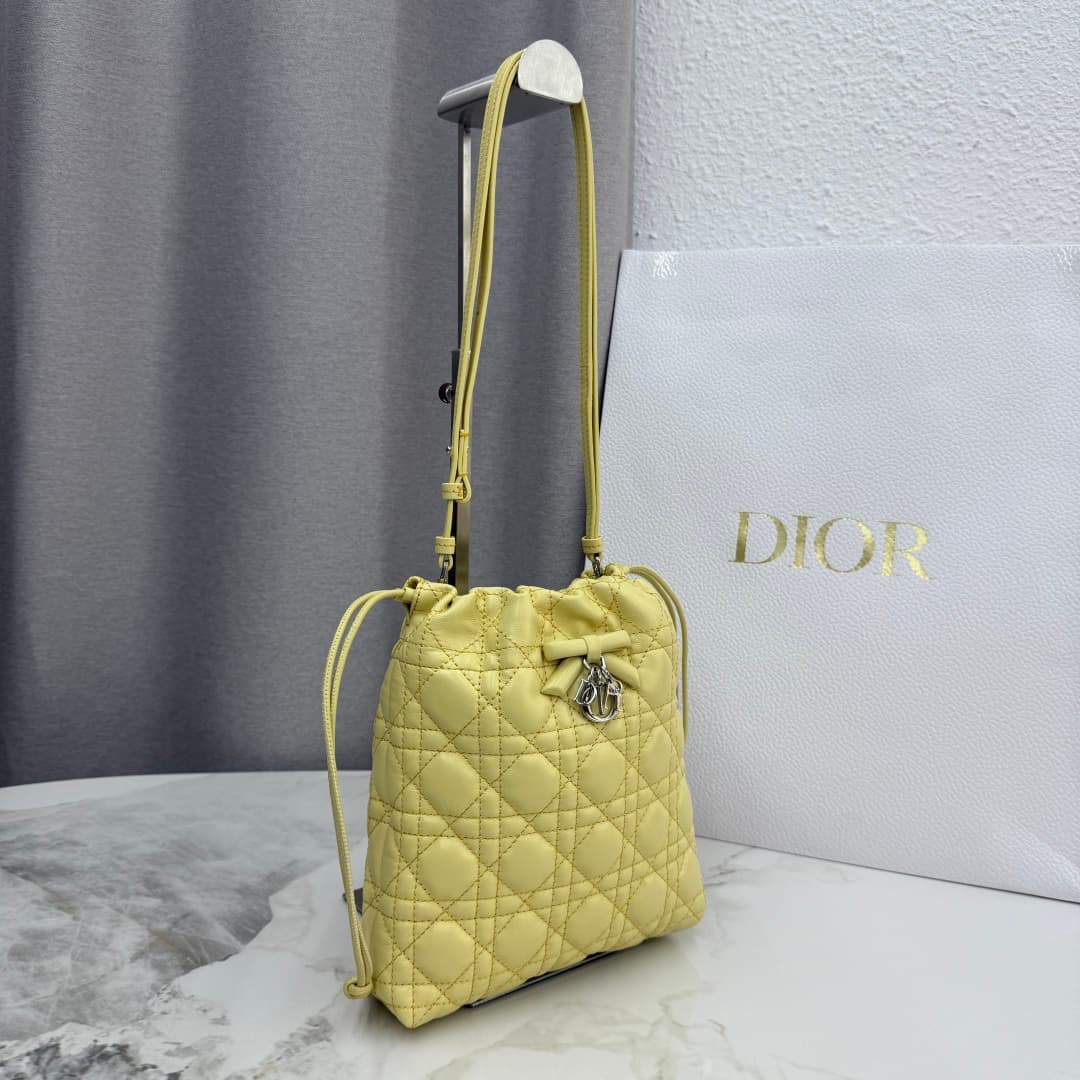 Adiorable Mini Bucket Bag Light Yellow Cannage Lambskin High