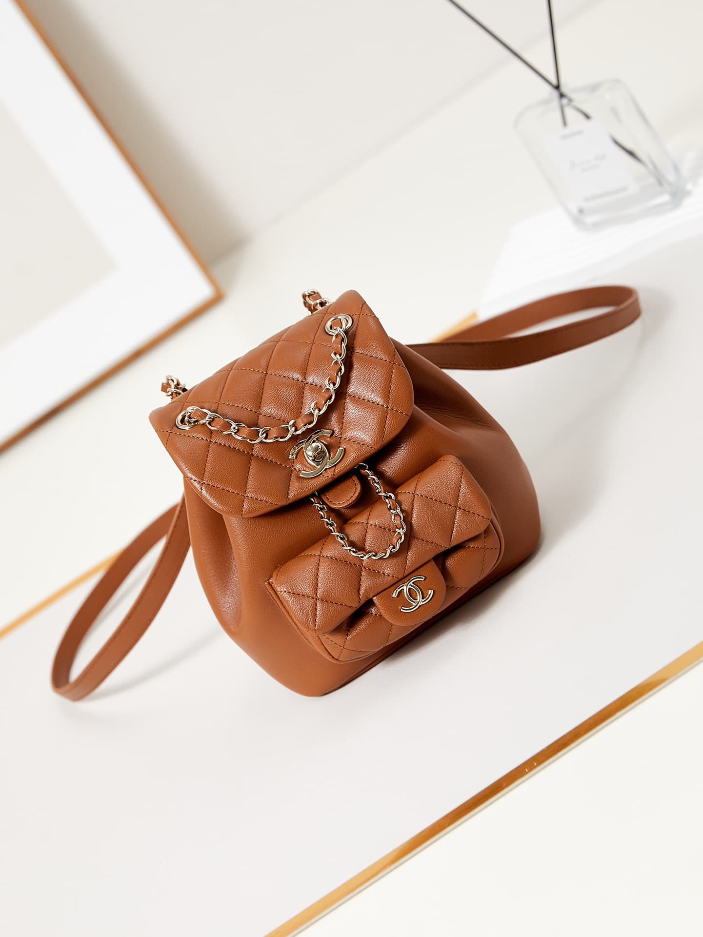 Chanel Small Quilted Duma Backpack Lambskin AS2908 Caramel A