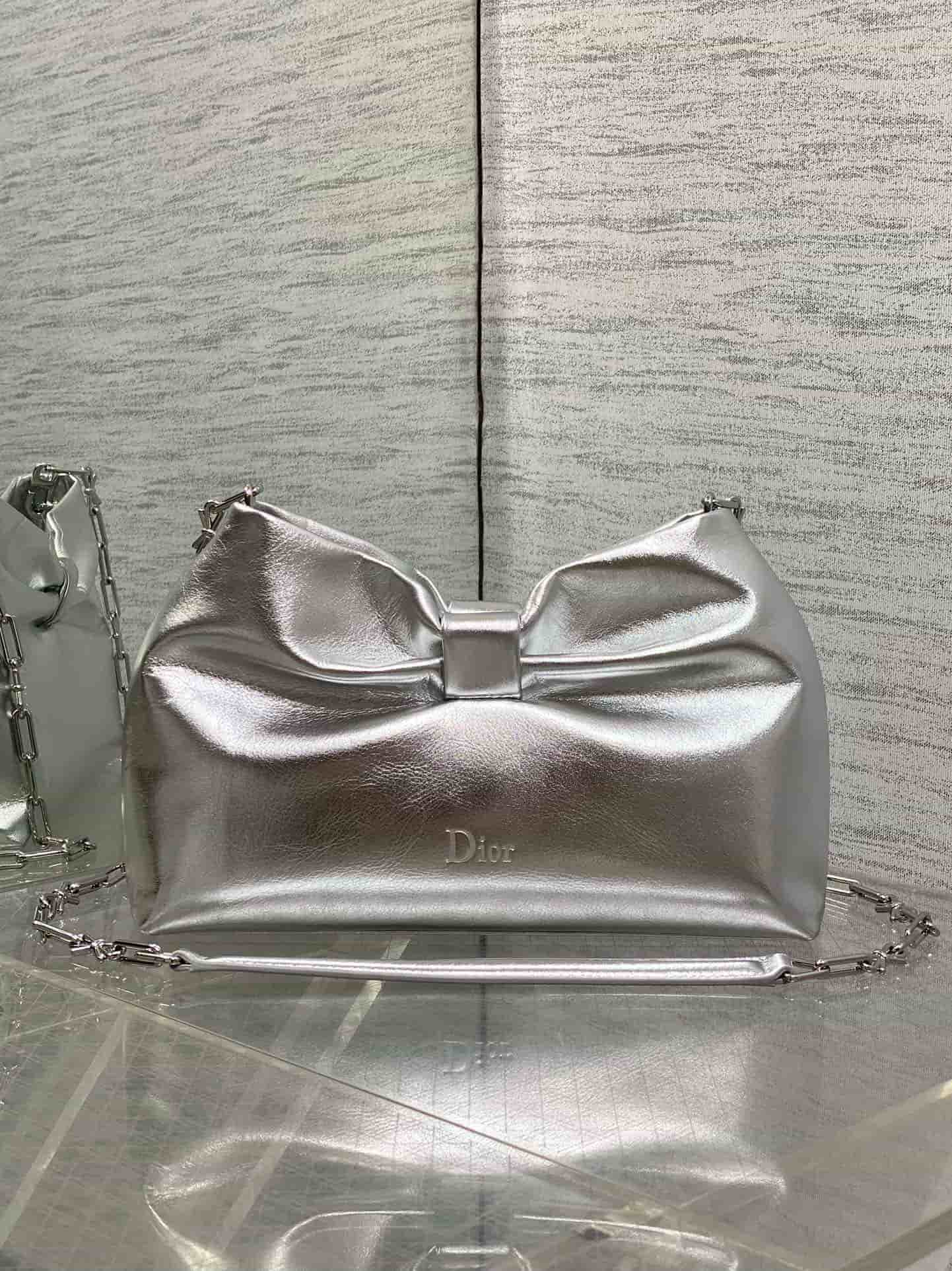 Small Dior Bow Bag Silver Leather High