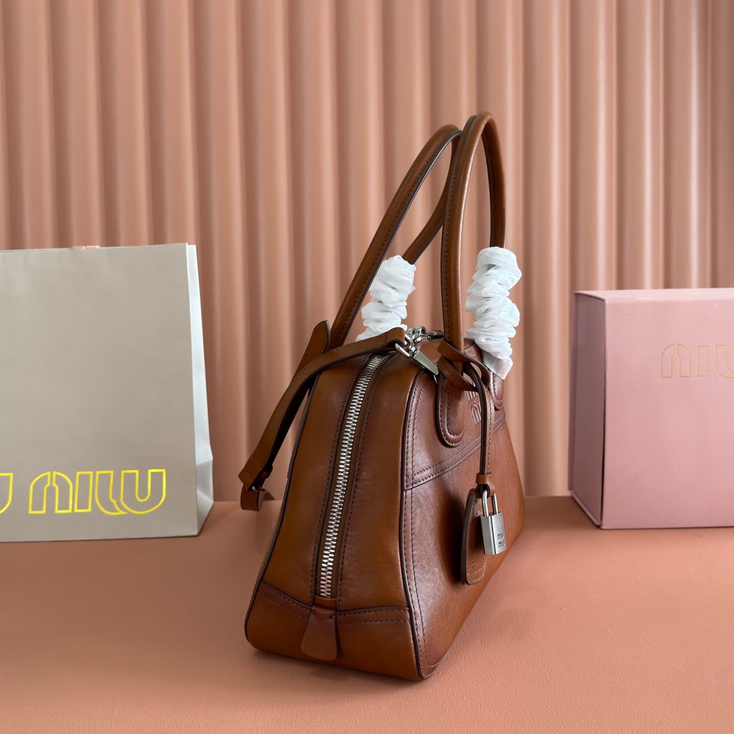 Miu Miu Vivant nappa leather bag Caramel 5bb199 TOP