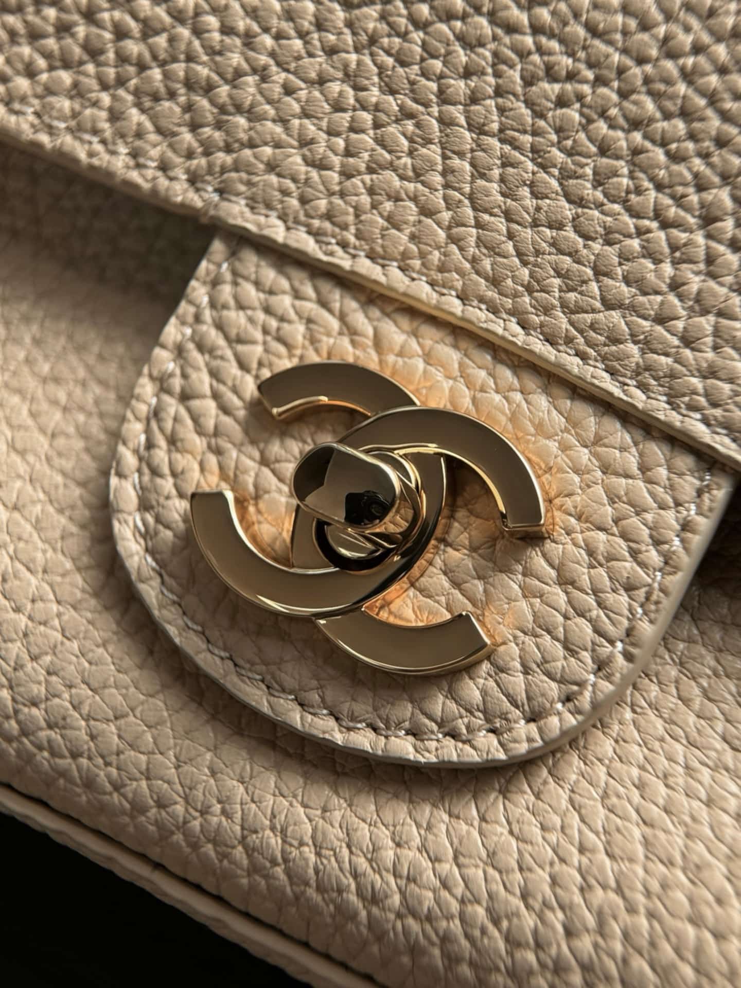 CHANEL Mini flap bag Grained Calfskin&Gold-tone metal Beige AS6573 A