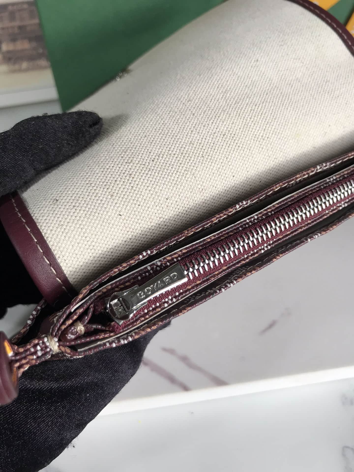 Plumet Pocket Wallet Goyardine Canvas & Chevroches Calfskin Burgundy High