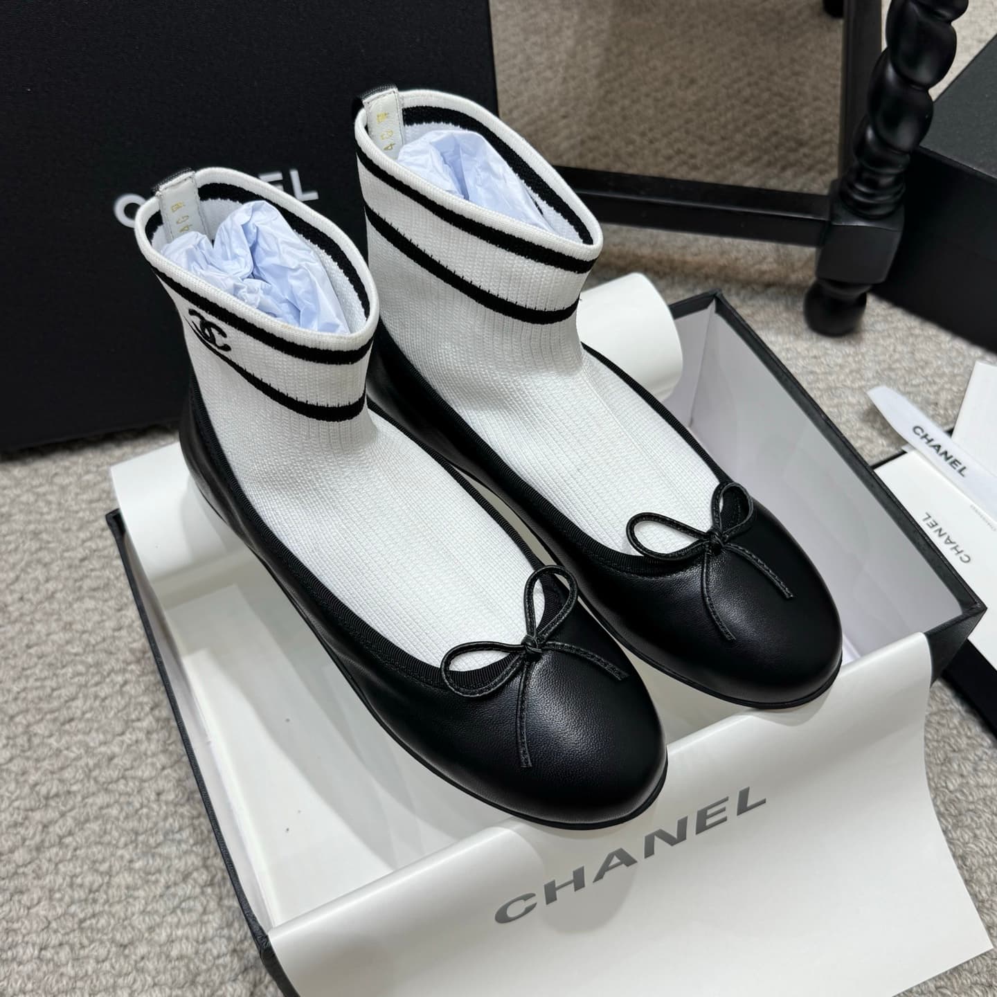 Chanel Knit Trainers Ballerina Flat Shoes Women