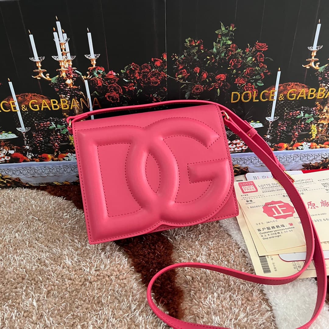 Dolce & Gabbana Peach-pink calf leather DG Logo crossbody bag high