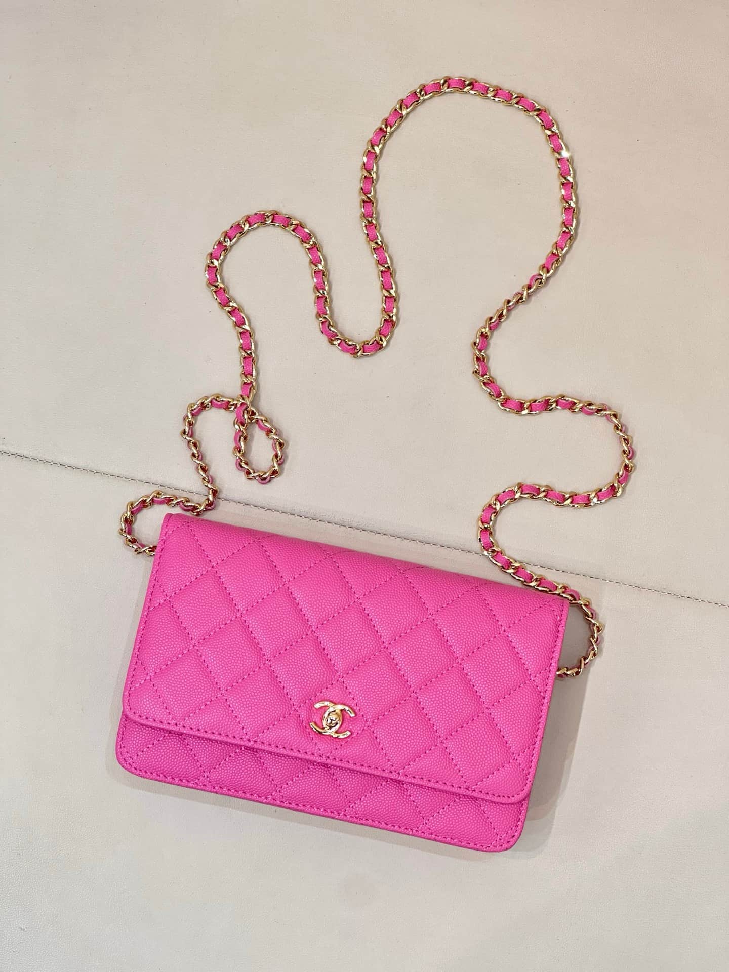 Chanel Classic Wallet on Chain Grained Shiny Calfskin& Gold-Tone Metal AP4241 Plum Red TOP