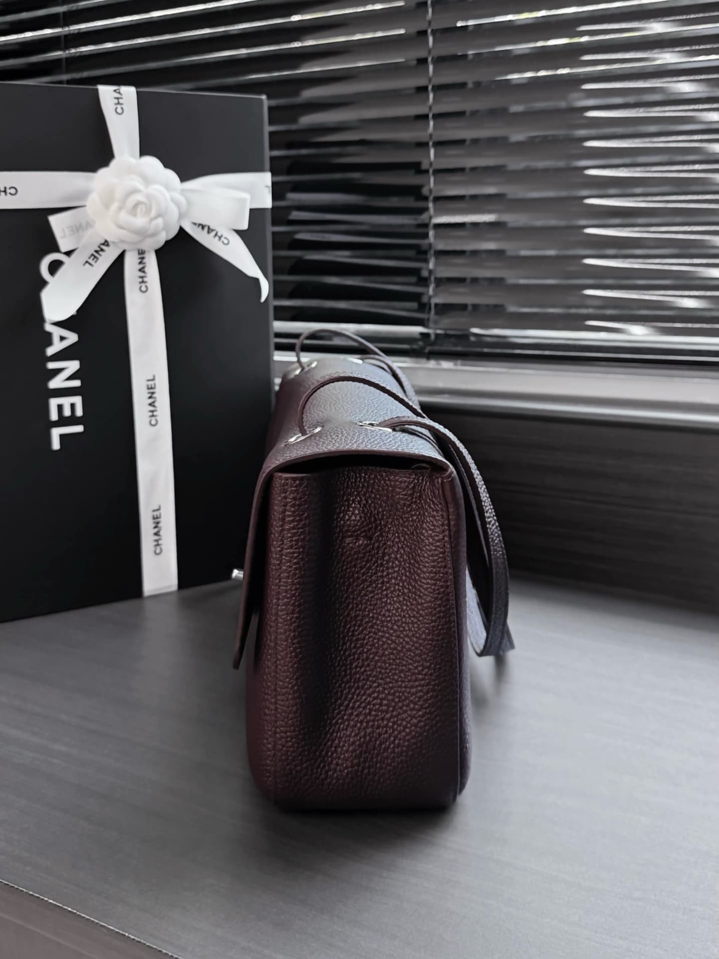 Chanel Maxi Flapbag Grained Calfskin & Silver-Tone Metal Dark Brown AS6231 A
