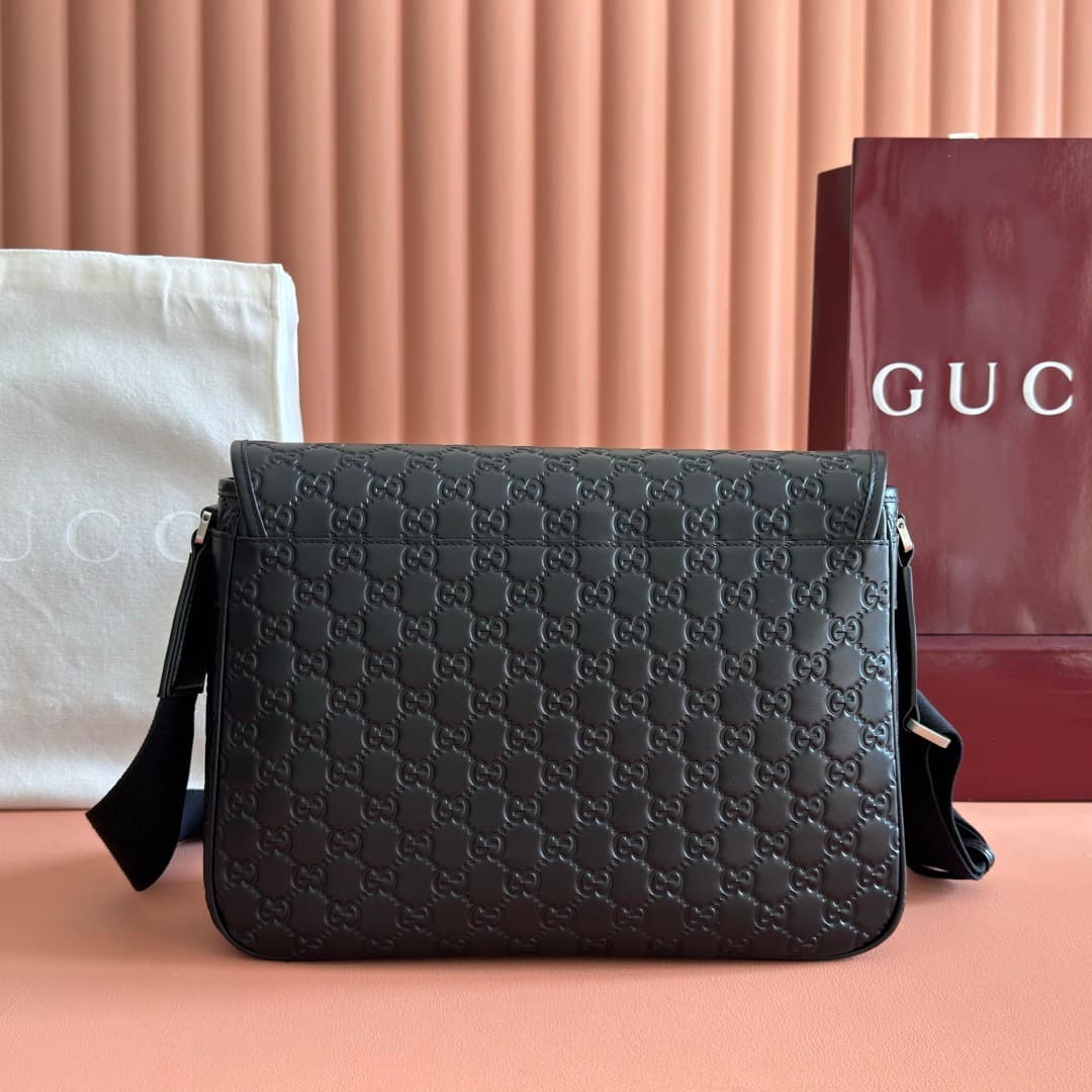 Gucci GG Emblem medium crossbody bag Black embossed GG smooth leather 850235 High
