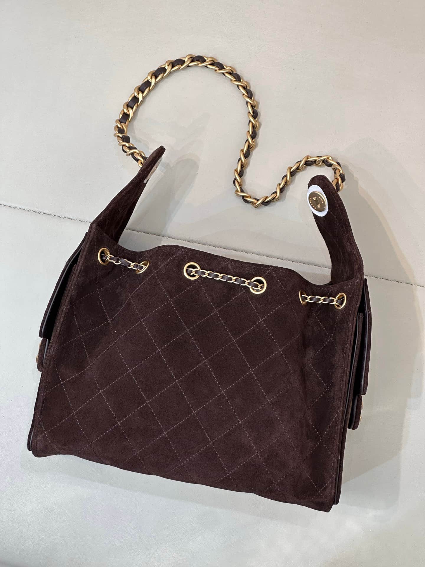 Chanel 25 Small Hobo handbag AS5293 Suede &Gold-tone Metal Coffee TOP