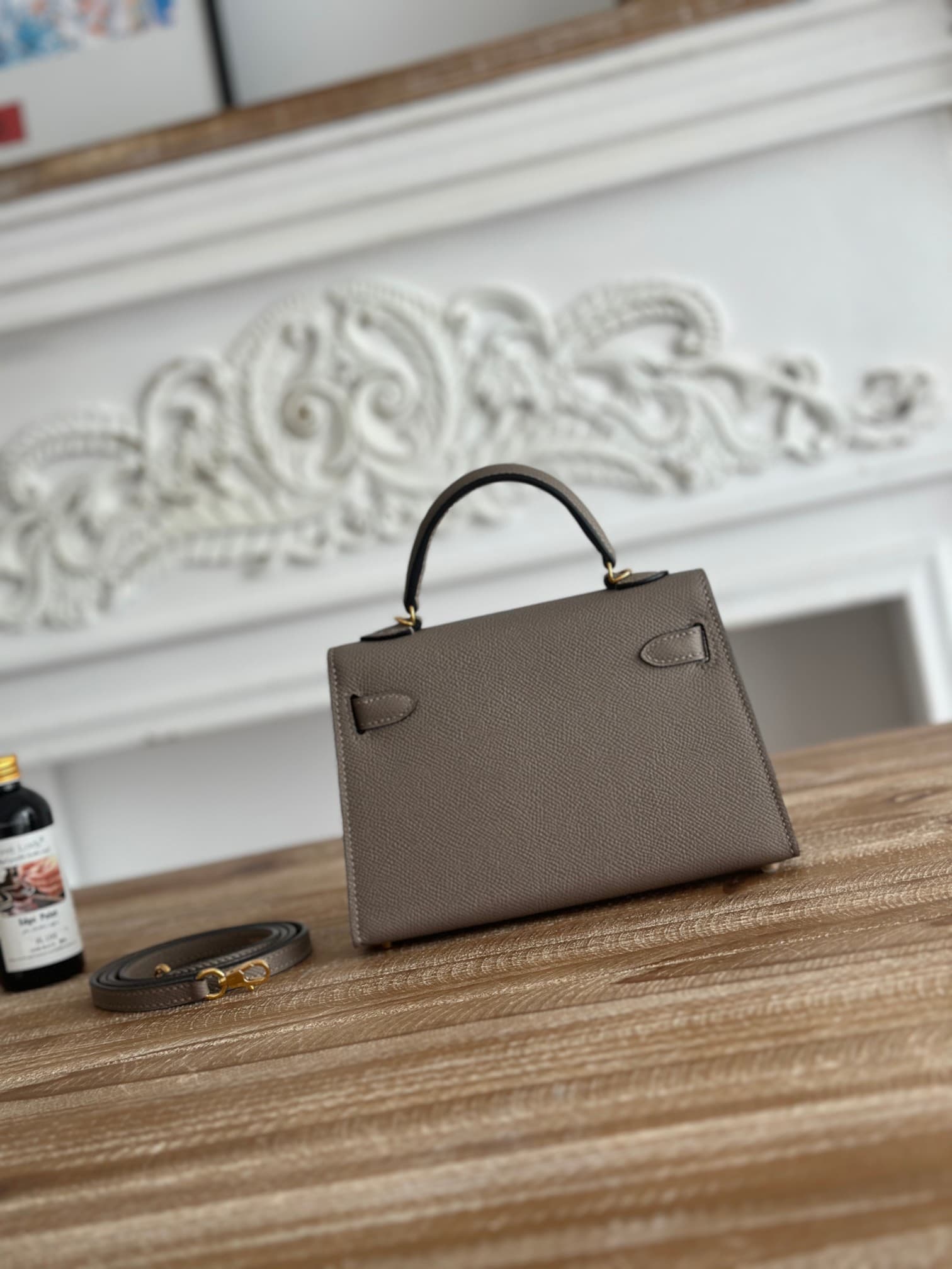 Hermes Kelly Mini II Bag Epsom Leather WAX Gris Asphalte High