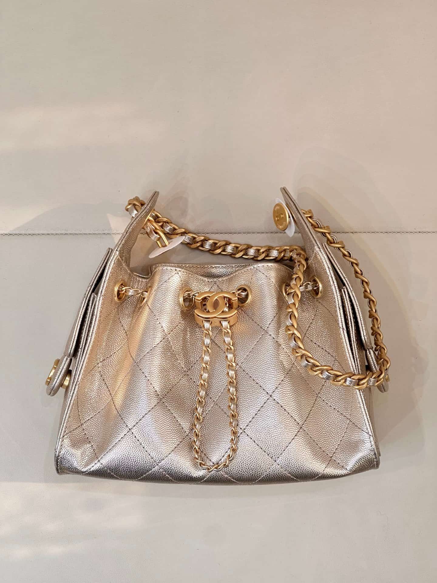 CHANEL 25 Mini Handbag AS5631 Grained Calfskin & Gold-tone Metal Champagne Gold TOP