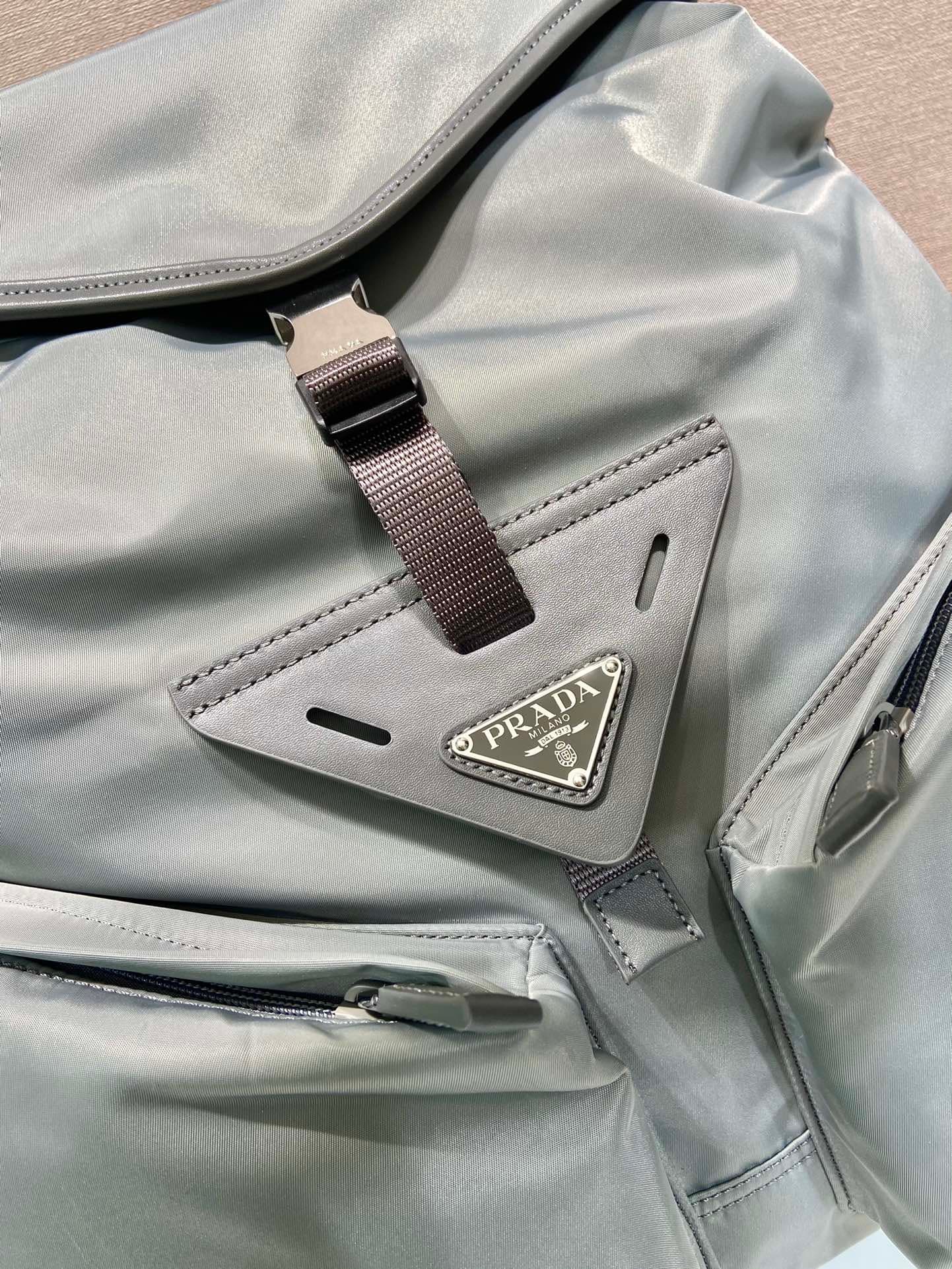 Prada Re-Nylon and leather backpack Light Ice Blue 2VZ108 High
