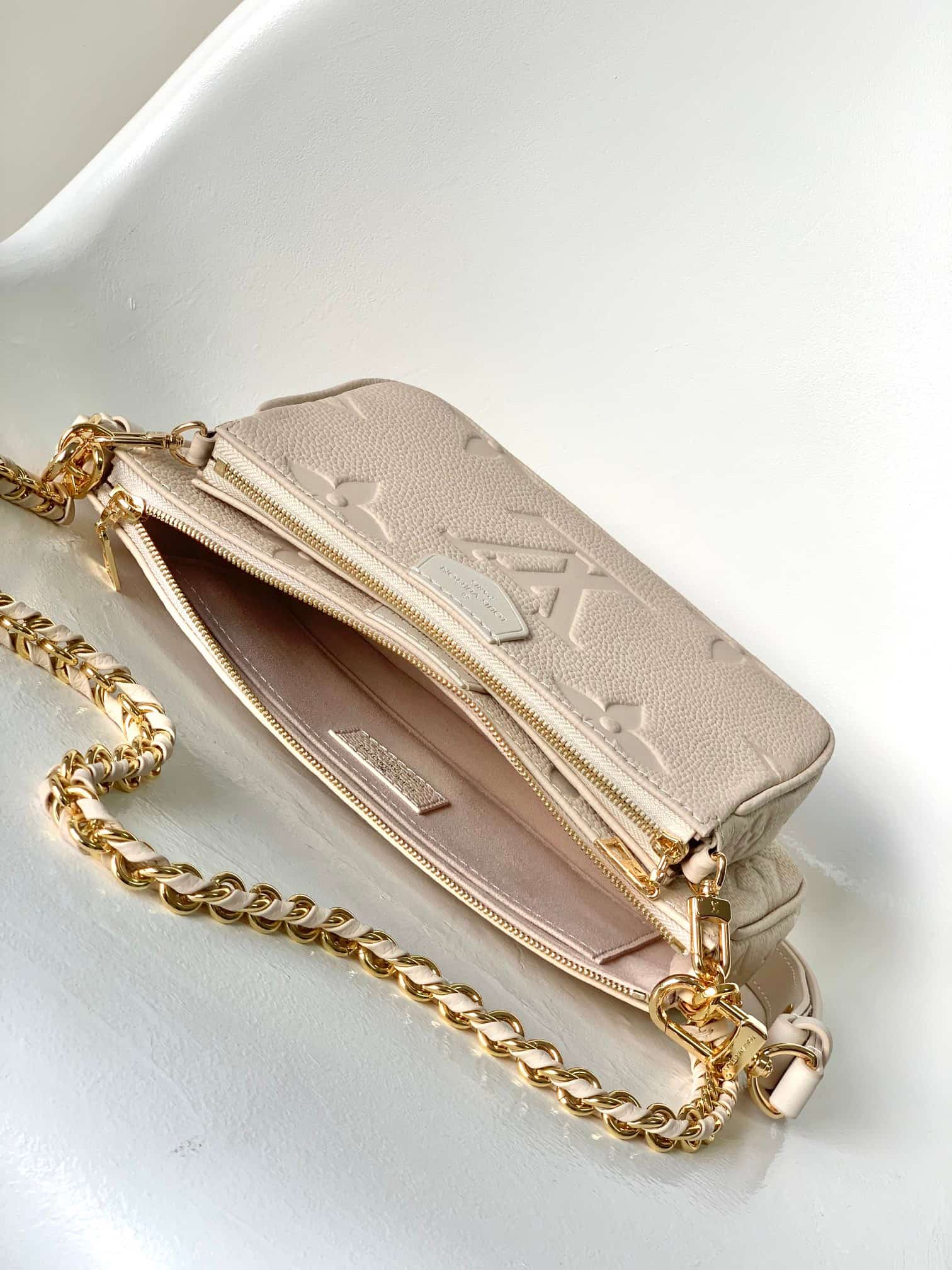 Louis Vuitton Multi Pochette Accessoires Crème Beige Monogram Empreinte Leather M46568 High