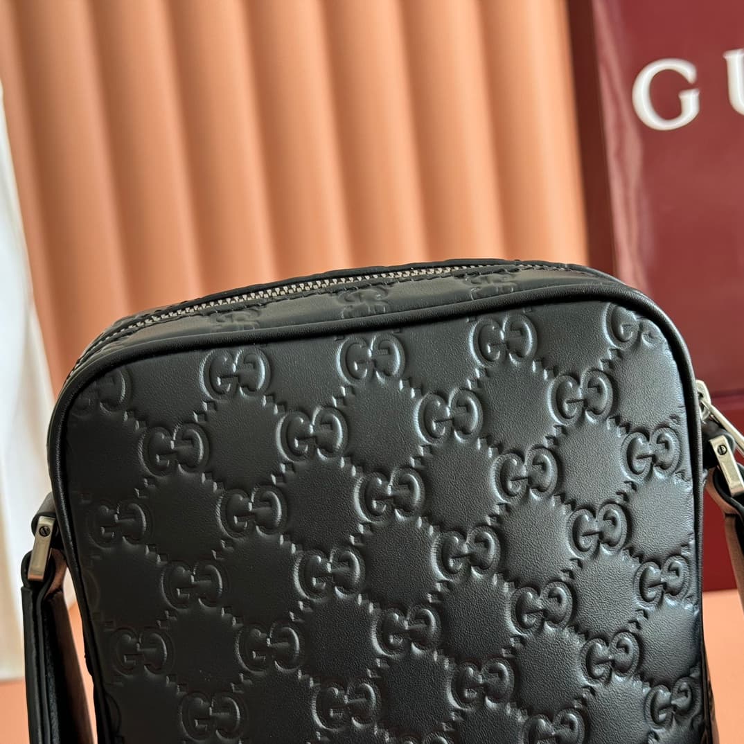 Gucci GG Emblem small crossbody bag Black embossed GG smooth leather 850238 High