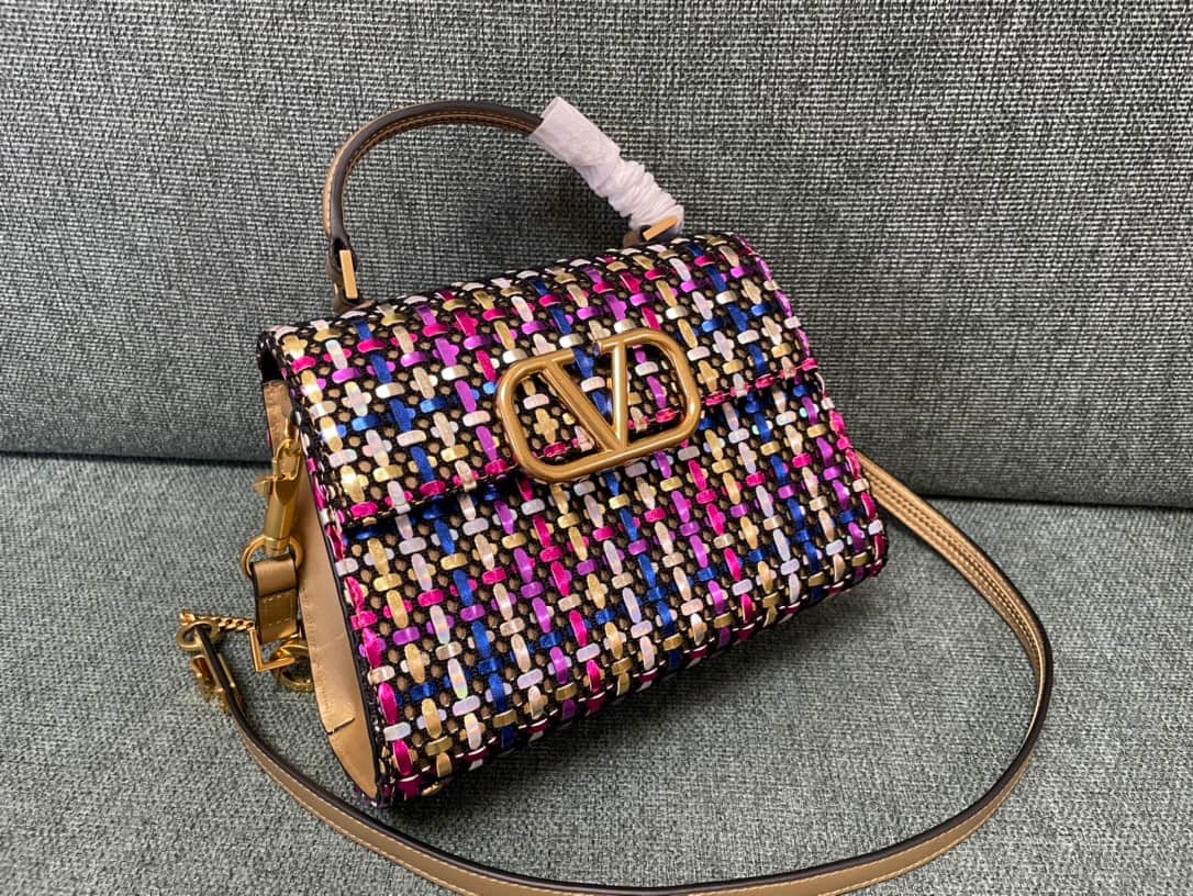 Valentino Garavani VSLING Mini Metallic Woven Top-Handle Bag multicolored High