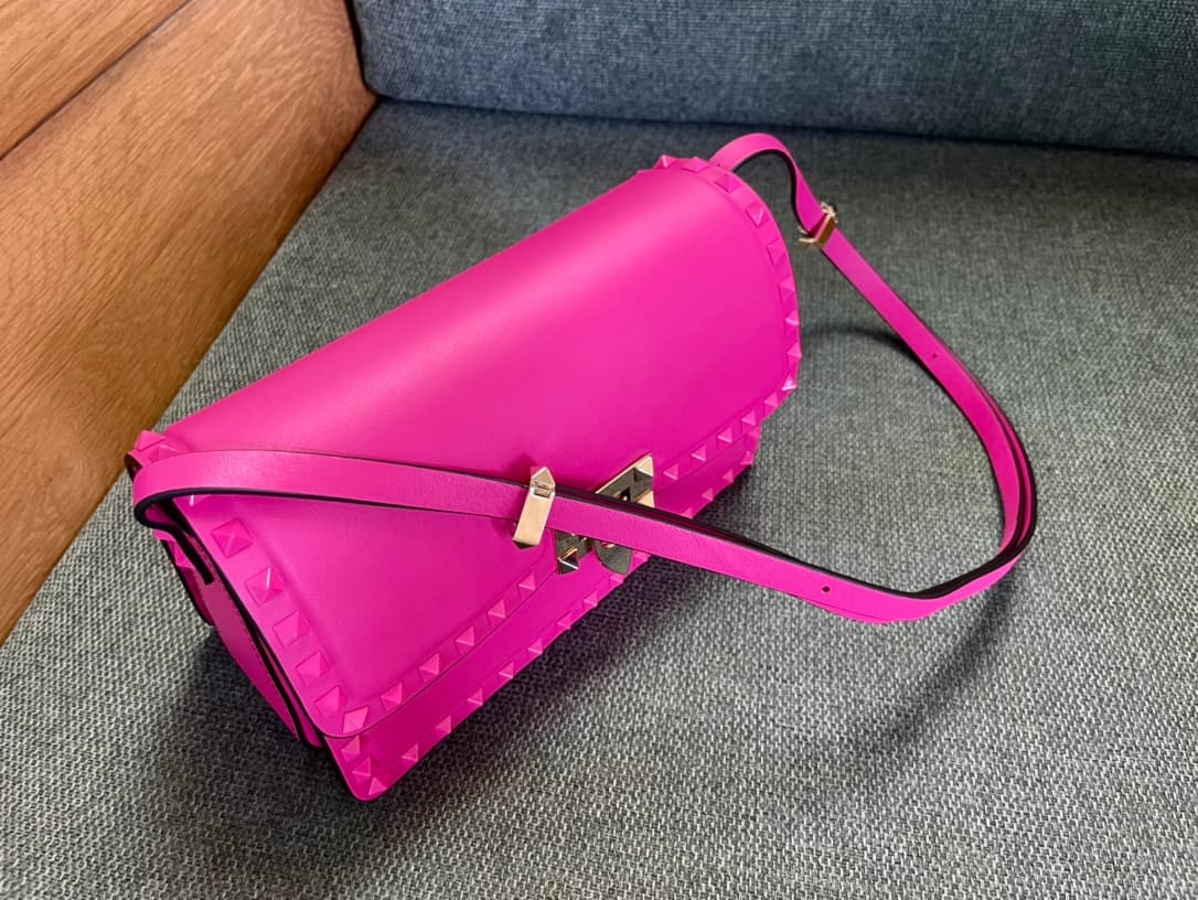 Valentino Garavani Rockstud23 Small Shoulder Bag smooth pink calfskin leather High